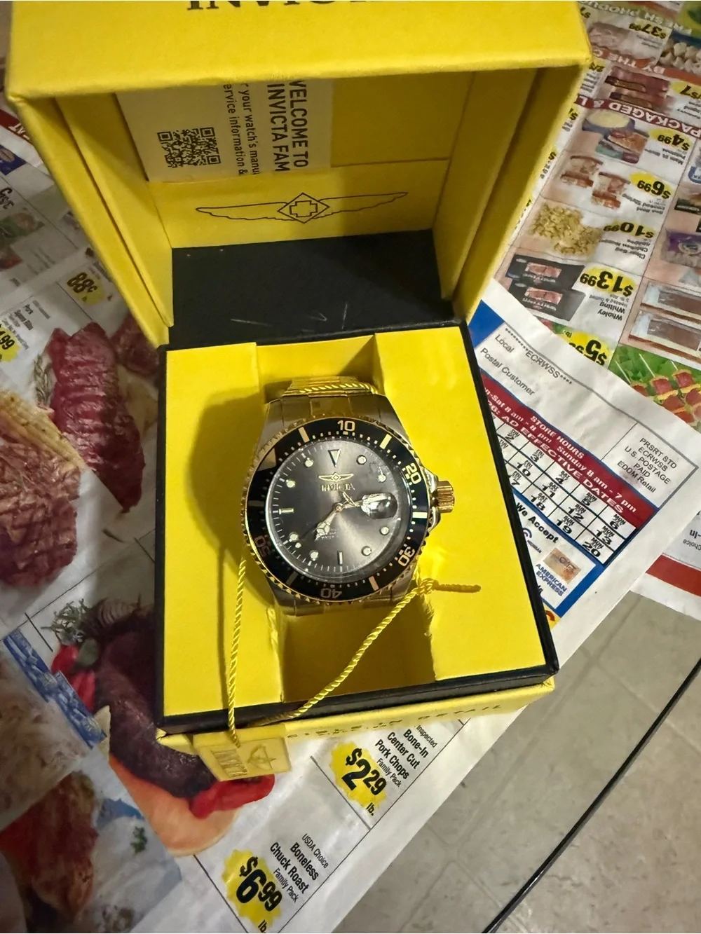 Invicta Two-Tone Silver and Gold Dive Watch with Black Dial